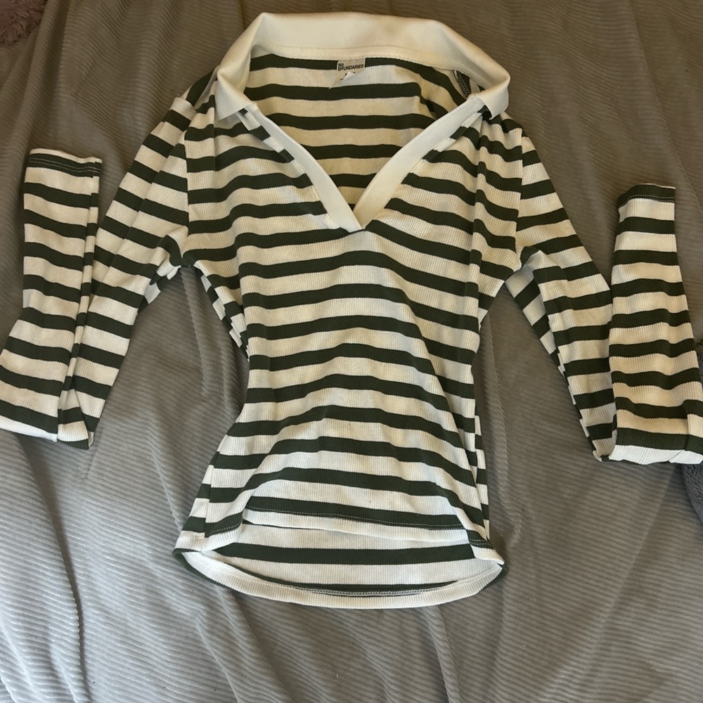No Boundaries Green and White Striped Top